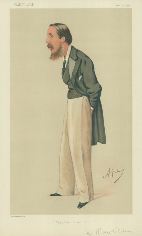 Mr Rivers Wilson, finanzas egipcias, 9 de noviembre de 1878, caricatura de Vanity Fair de Carlo Pellegrini