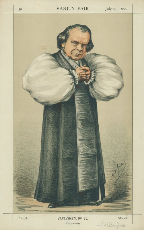 El obispo de Oxford, no un peleador, 24 de julio de 1869, caricatura de Vanity Fair de Carlo Pellegrini