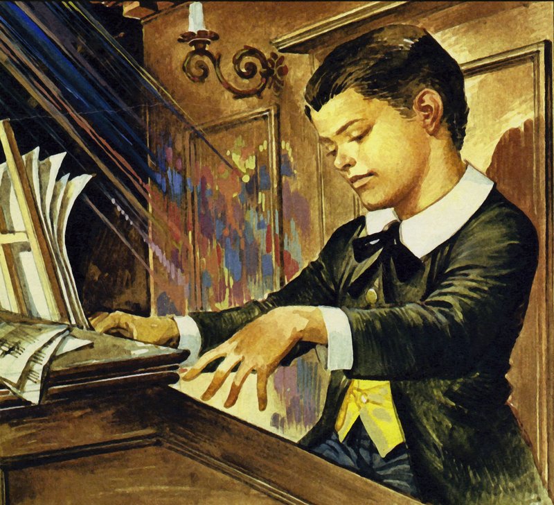 Albert Schweitzer de niño (litografía en color) de Carlos Gabriel Roume