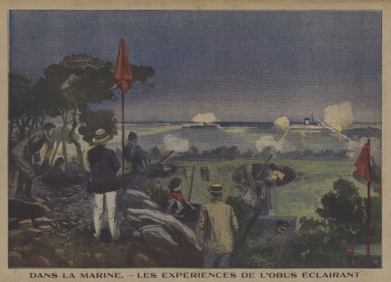 Entrenamiento de la Marina Francesa en el disparo de proyectiles iluminantes de Carrey