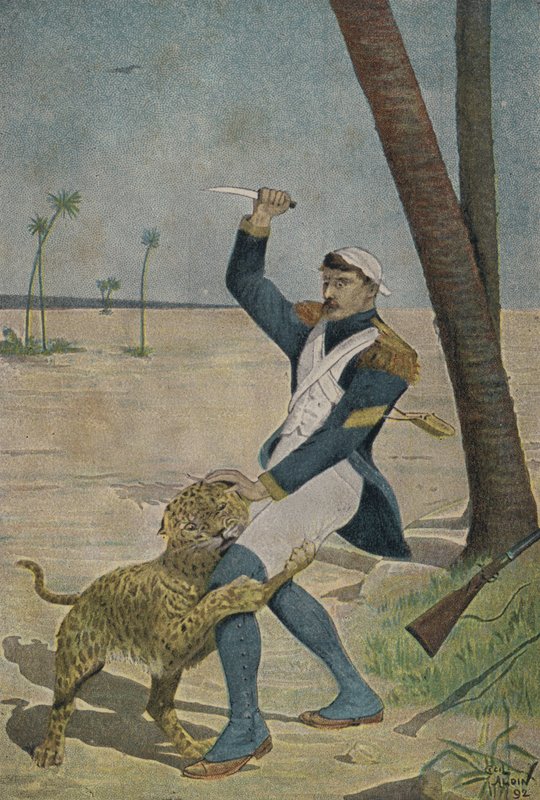 Soldado francés atacado por una pantera en Egipto de Cecil Charles Windsor Aldin