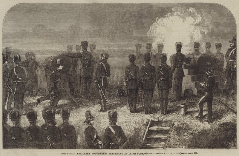 Voluntarios de Artillería de Edimburgo practicando en el Fuerte de Leith de Charles Altamont Doyle