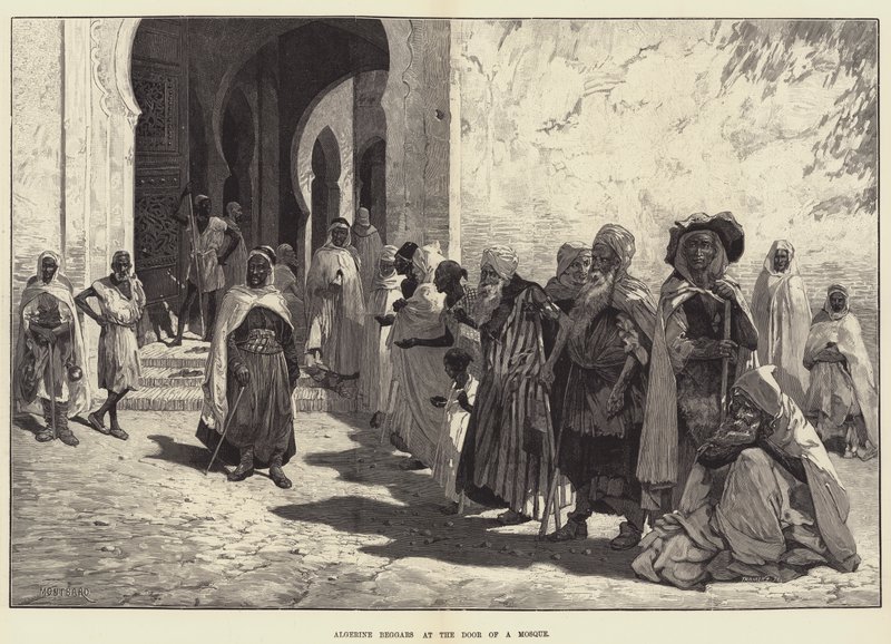 Mendigos argelinos en la puerta de una mezquita de Charles Auguste Loye