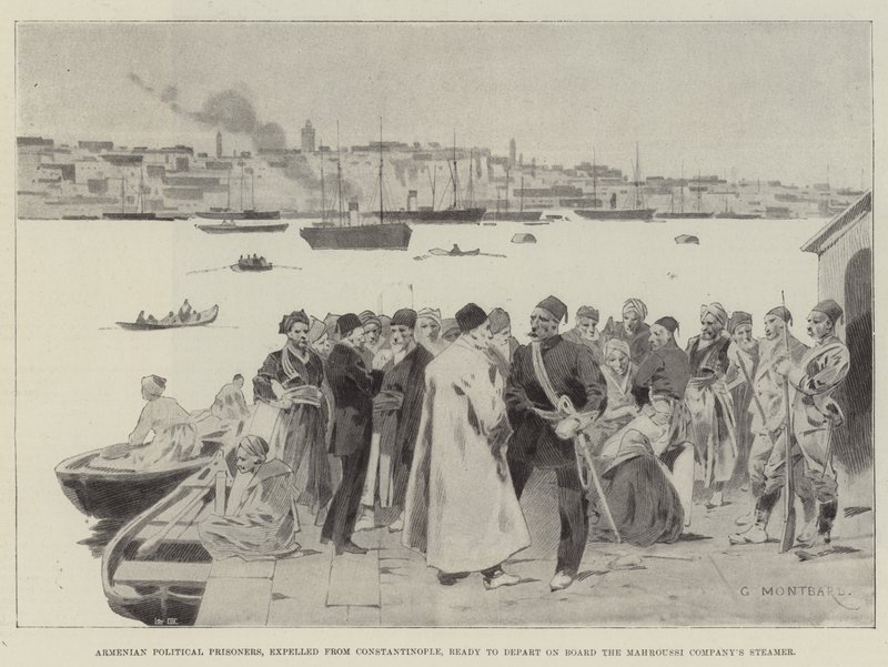 Prisioneros políticos armenios, expulsados de Constantinopla, listos para partir a bordo del vapor de la Compañía Mahroussi de Charles Auguste Loye