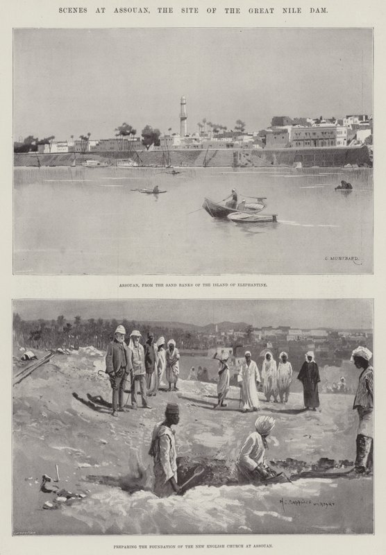 Escenas en Asuán, el sitio de la gran presa del Nilo de Charles Auguste Loye