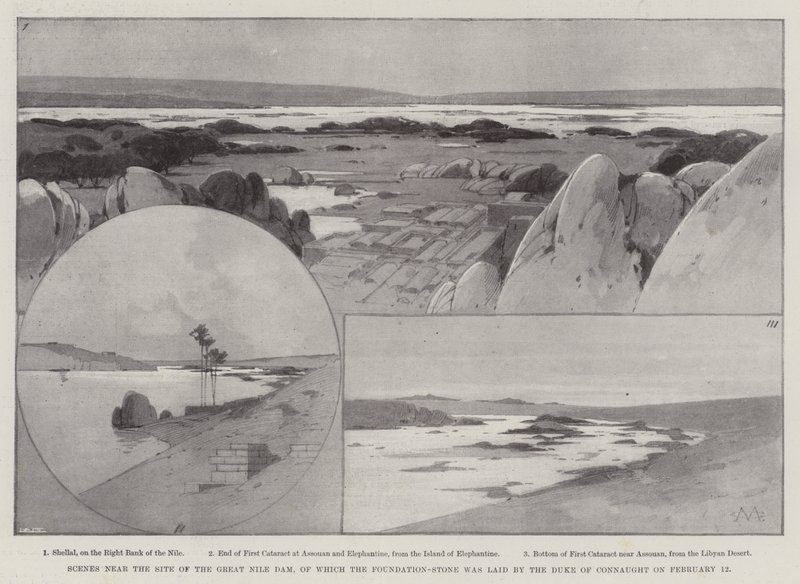 Escenas cerca del Sitio de la Gran Presa del Nilo, cuya Piedra Fundamental fue colocada por el Duque de Connaught el 12 de febrero de Charles Auguste Loye
