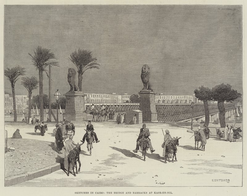 Bocetos en El Cairo, el puente y los cuarteles en Kasr-en-Nil de Charles Auguste Loye