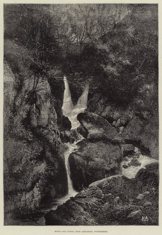 Stock Gill Force, cerca de Ambleside, Windermere de Charles Auguste Loye