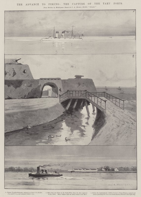 El Avance hacia Pekín, la Captura de los Fuertes de Taku de Charles Auguste Loye