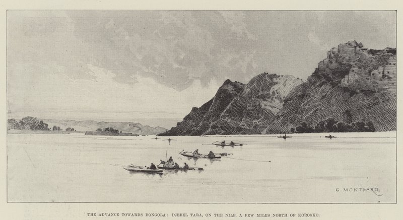 El avance hacia Dongola, Djebel Tara, en el Nilo, a pocos kilómetros al norte de Korosko de Charles Auguste Loye