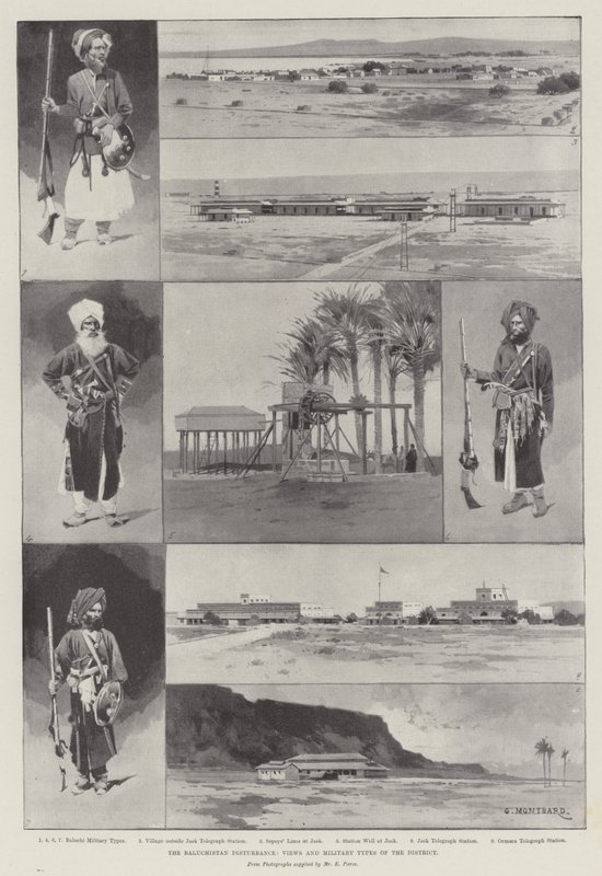 La perturbación de Baluchistán, vistas y tipos militares del distrito de Charles Auguste Loye
