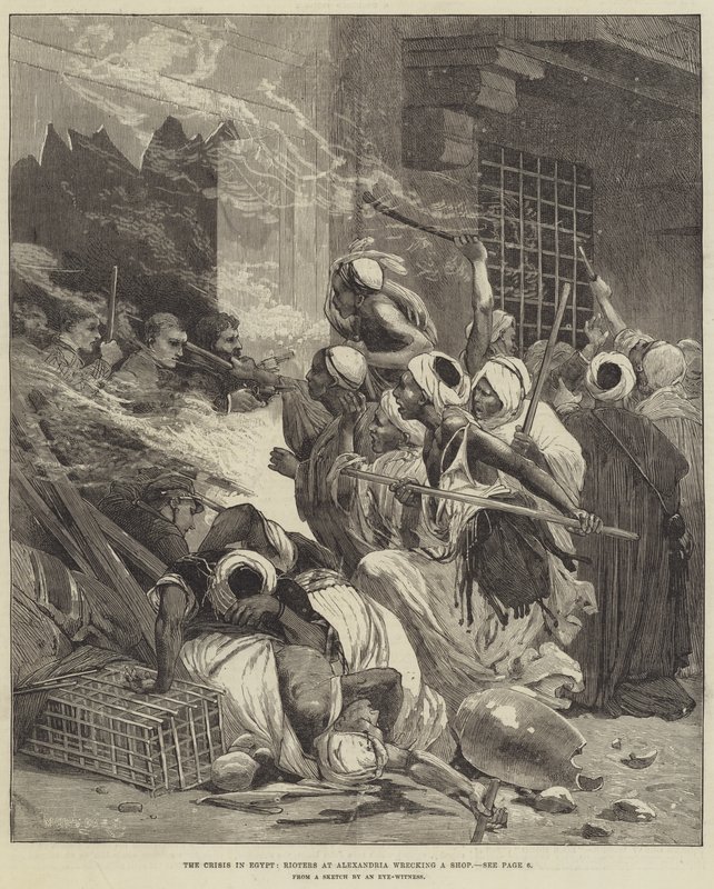 La crisis en Egipto, alborotadores en Alejandría destrozando una tienda de Charles Auguste Loye