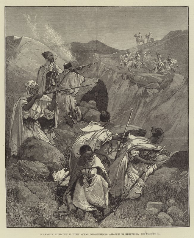 La expedición francesa a Túnez, Goums, reconocimientos, atacados por Khroumirs de Charles Auguste Loye