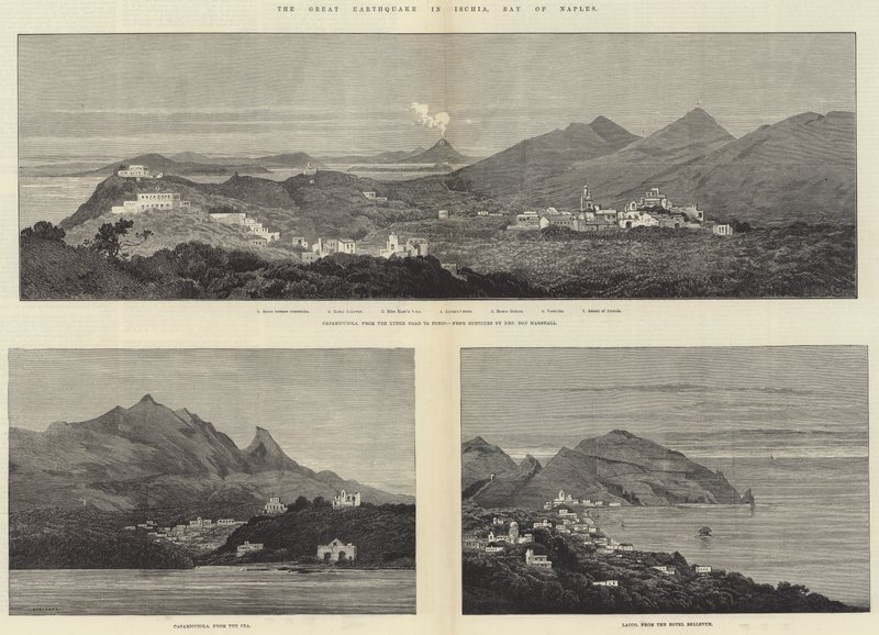 El Gran Terremoto en Ischia, Bahía de Nápoles de Charles Auguste Loye