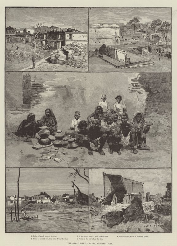 El gran incendio en Surat, India Occidental de Charles Auguste Loye