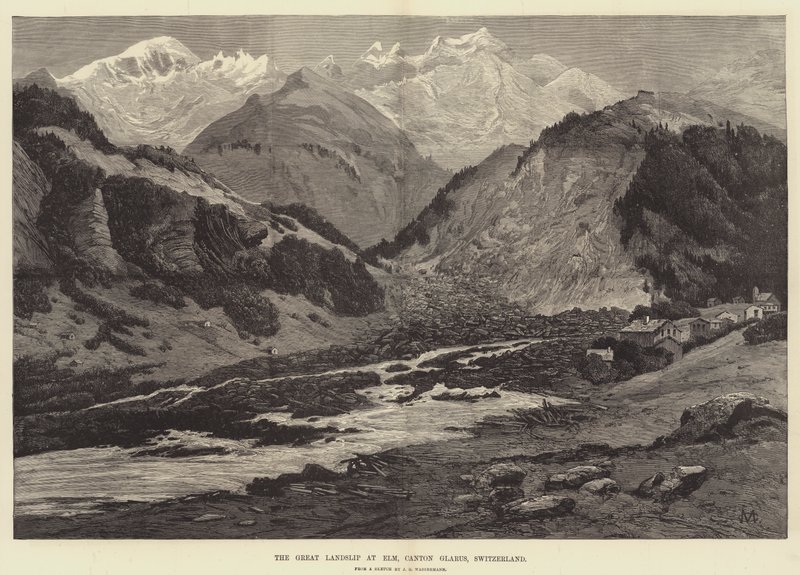 El gran deslizamiento de tierra en Elm, Cantón Glarus, Suiza de Charles Auguste Loye