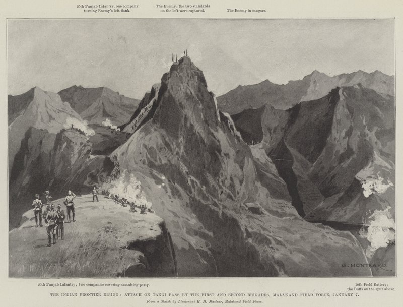 El levantamiento de la frontera india, ataque al paso de Tangi por la Primera y Segunda Brigadas, Fuerza de Campo de Malakand, 7 de enero de Charles Auguste Loye