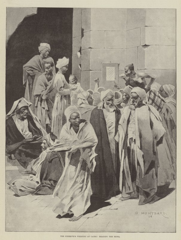 La boda del Jedive en El Cairo, leyendo las noticias de Charles Auguste Loye