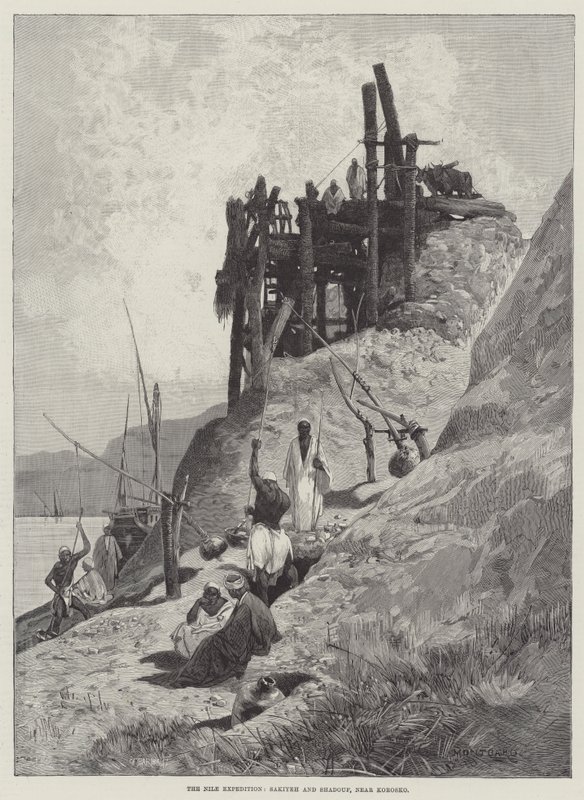 La Expedición del Nilo, Sakiyeh y Shadouf, cerca de Korosko de Charles Auguste Loye