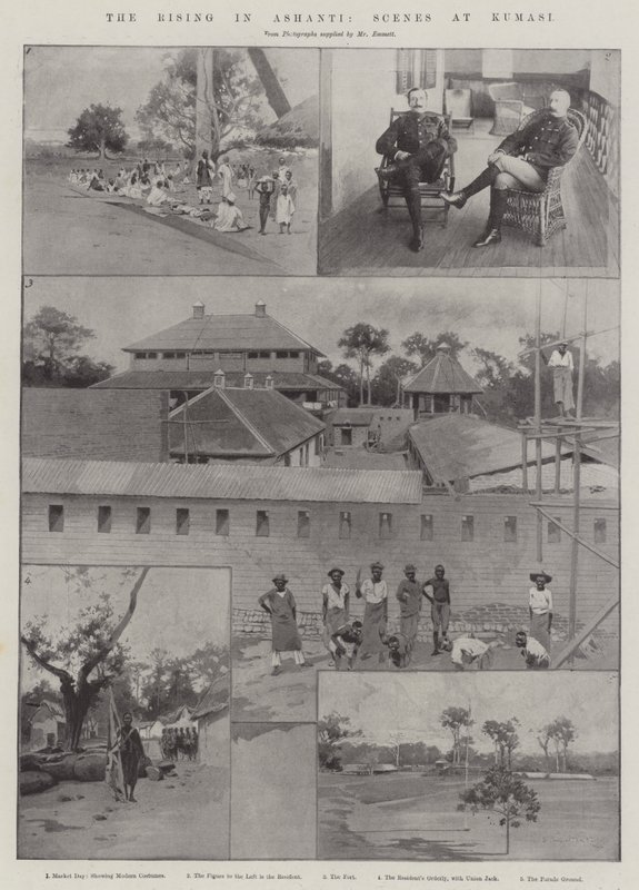 El levantamiento en Ashanti, escenas en Kumasi de Charles Auguste Loye