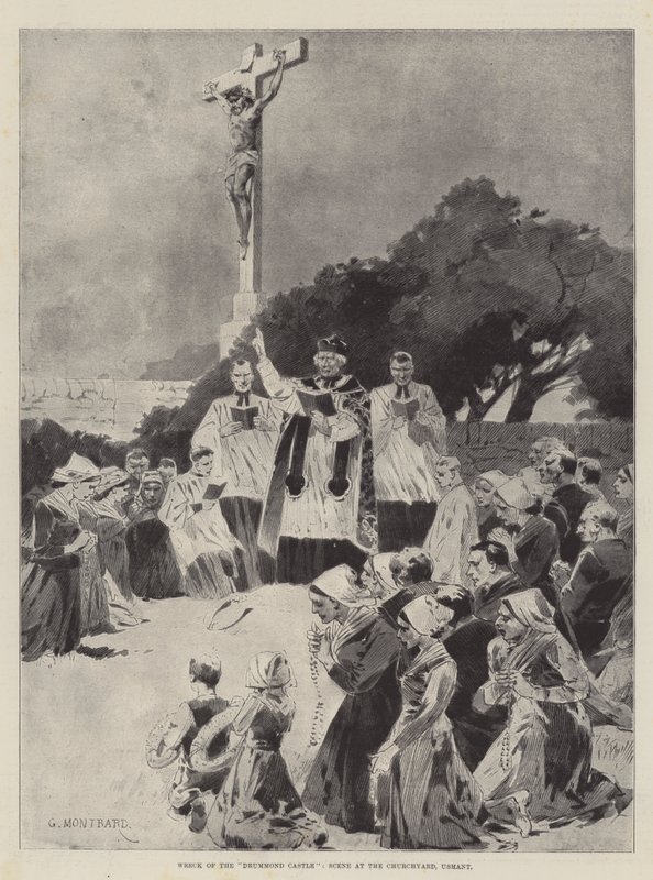 Naufragio del Drummond Castle, escena en el cementerio, Ushant de Charles Auguste Loye