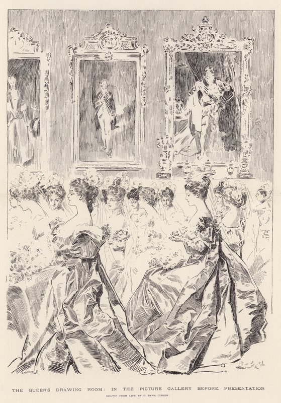 El salón de dibujo de la reina, en la galería de imágenes antes de la presentación de Charles Dana Gibson