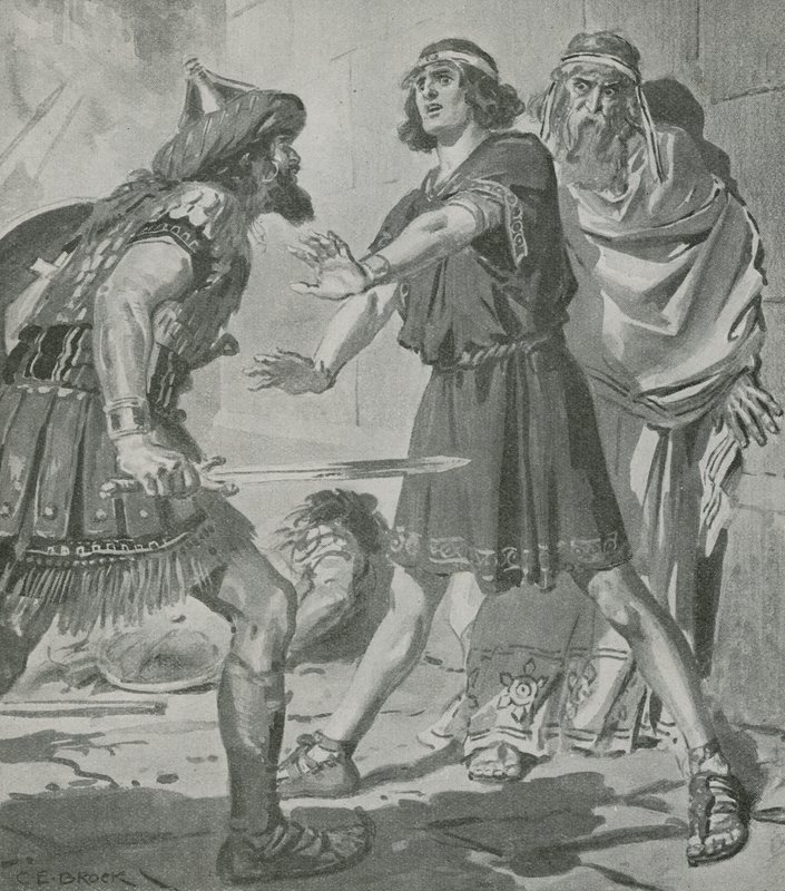 Creso, rey de Lidia, es salvado de la muerte por la voz de su hijo sordo y mudo de Charles Edmund Brock