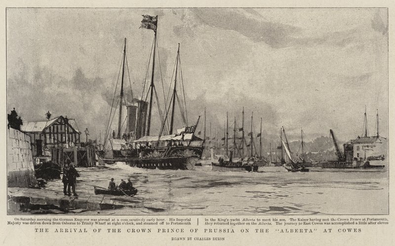 La llegada del Príncipe Heredero de Prusia en el Alberta en Cowes de Charles Edward Dixon