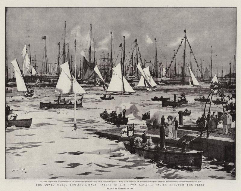 La Semana de Cowes, Dos y medio Raters en la regata de la ciudad corriendo a través de la flota de Charles Edward Dixon