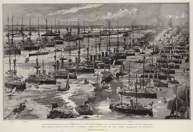 La Gran Exhibición Naval de Coronación, Vista aérea de la flota reunida en Spithead de Charles Edward Dixon