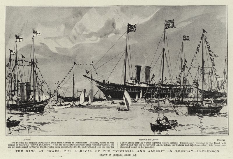 El rey en Cowes, la llegada del Victoria y Albert el martes por la tarde de Charles Edward Dixon