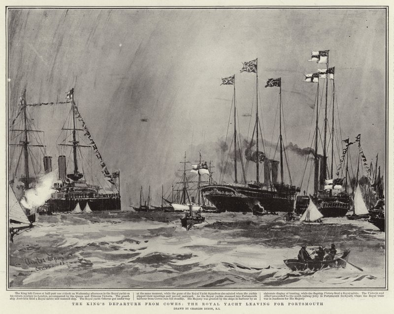 La partida del Rey de Cowes, el yate real partiendo hacia Portsmouth de Charles Edward Dixon