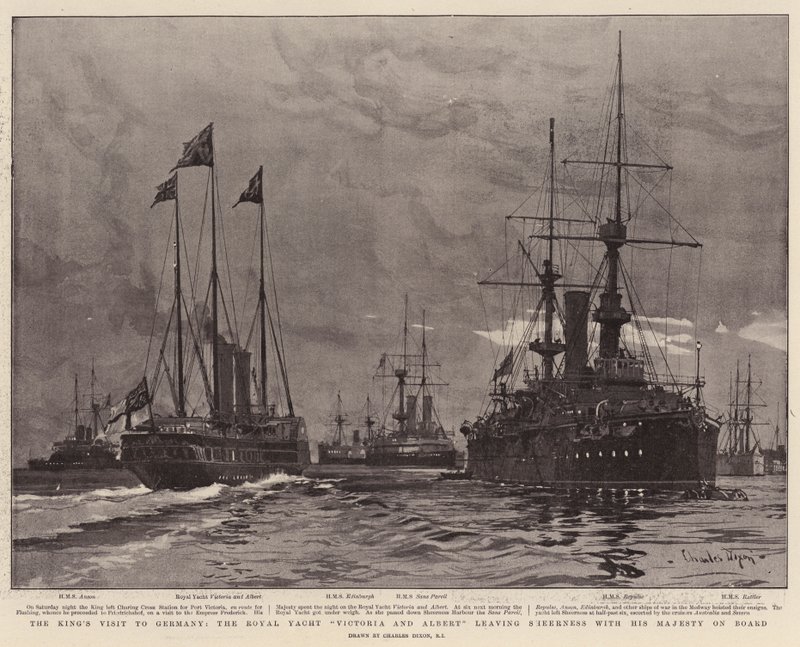 La Visita del Rey a Alemania, el Yate Real Victoria y Albert saliendo de Sheerness con Su Majestad a bordo de Charles Edward Dixon