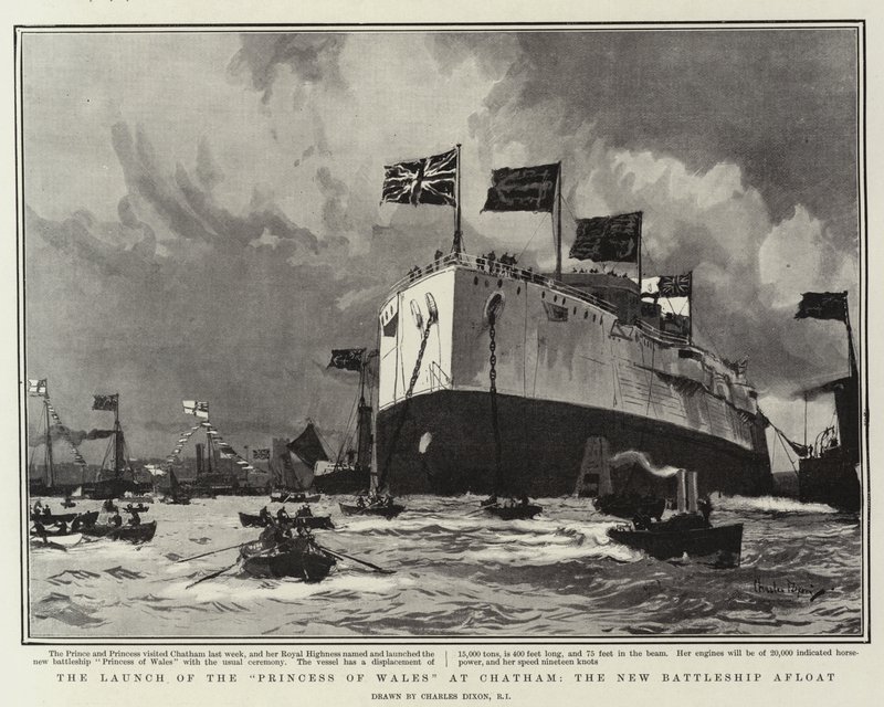 El lanzamiento de la Princesa de Gales, en Chatham, el nuevo acorazado a flote de Charles Edward Dixon