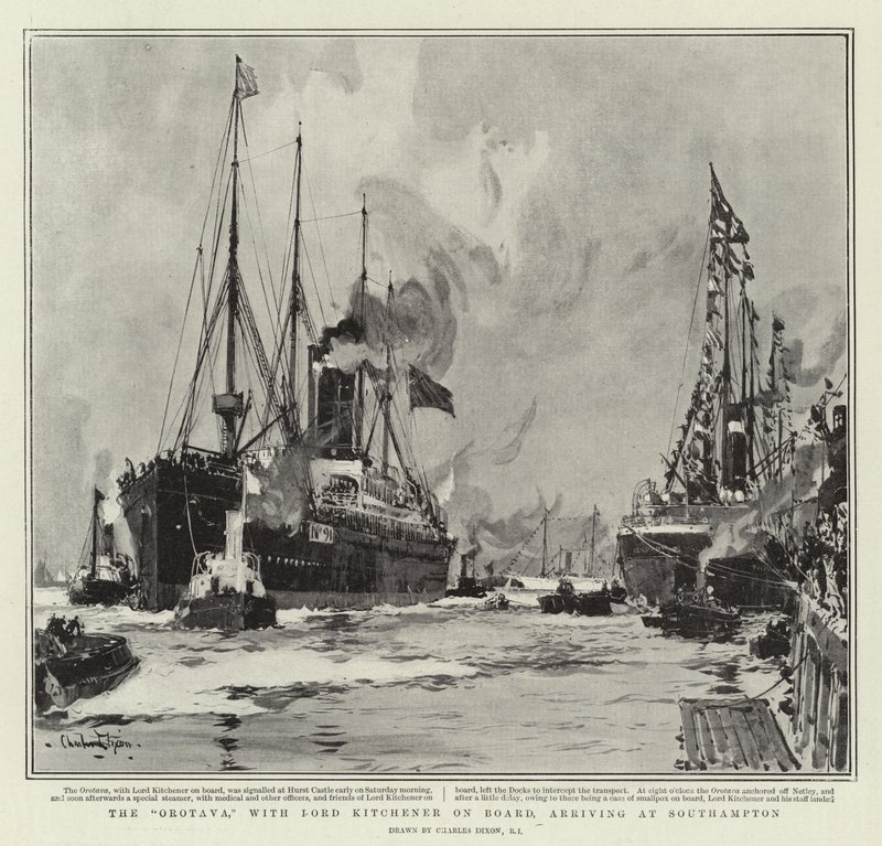 El Orotava, con Lord Kitchener a bordo, llegando a Southampton de Charles Edward Dixon