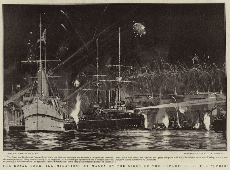 El Tour Real, Iluminaciones en Malta en la Noche de la Partida del Ophir de Charles Edward Dixon