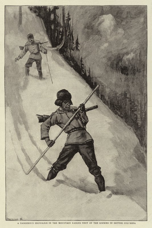 Una peligrosa avalancha de nieve en las cordilleras al oeste de las Rocosas en Columbia Británica de Charles Edwin Fripp