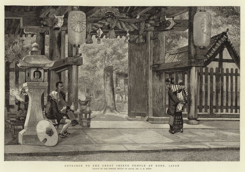 Entrada al Gran Templo Shinto en Kobe, Japón de Charles Edwin Fripp