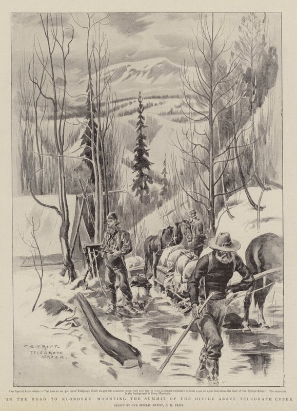 En el camino a Klondyke, subiendo la cumbre del Divide sobre Telegraph Creek de Charles Edwin Fripp