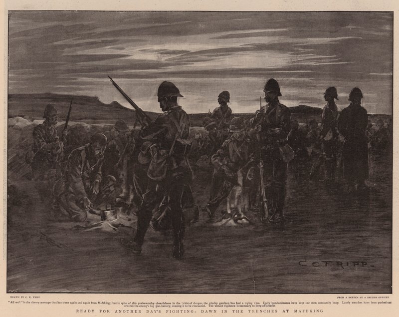 Listos para Otro Día de Combate, Amanecer en las Trincheras de Mafeking de Charles Edwin Fripp