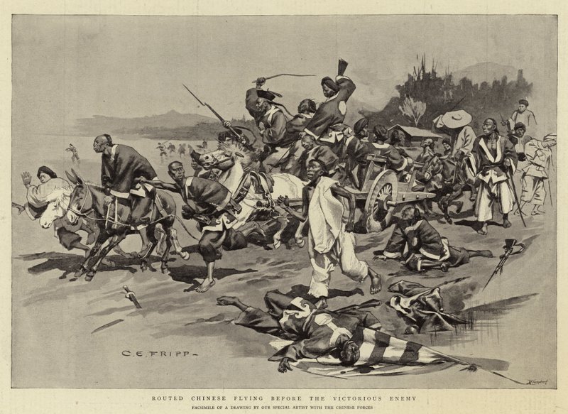 Chinos derrotados huyendo ante el enemigo victorioso de Charles Edwin Fripp