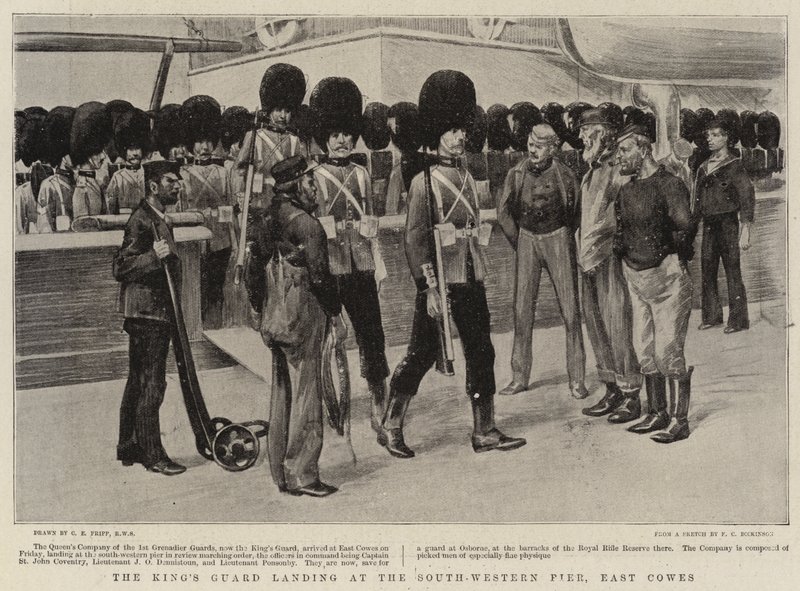 La Guardia del Rey desembarcando en el Muelle Suroeste, East Cowes de Charles Edwin Fripp