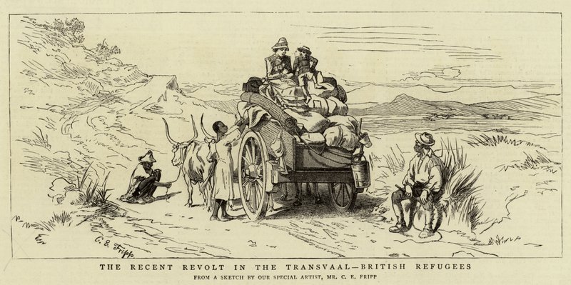 La reciente revuelta en el Transvaal, refugiados británicos de Charles Edwin Fripp