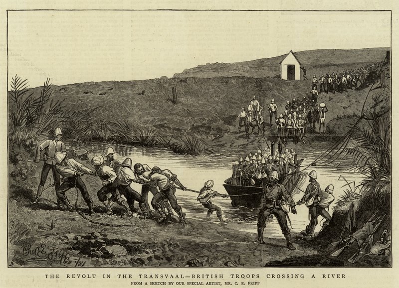 La Revuelta en el Transvaal, Tropas Británicas cruzando un Río de Charles Edwin Fripp