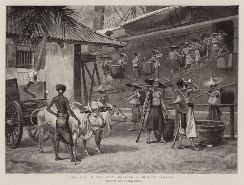 La guerra en el este, abasteciendo de carbón a un crucero chino de Charles Edwin Fripp