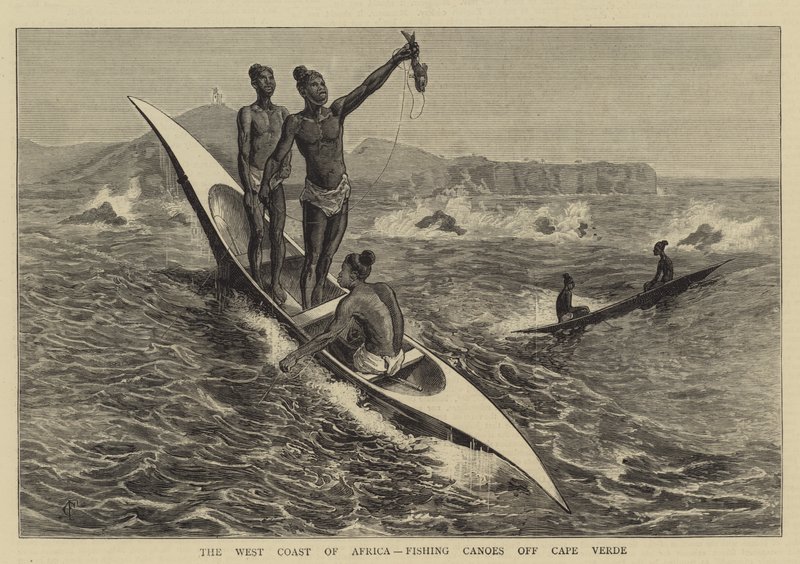 La costa oeste de África, canoas de pesca frente a Cabo Verde de Charles Edwin Fripp