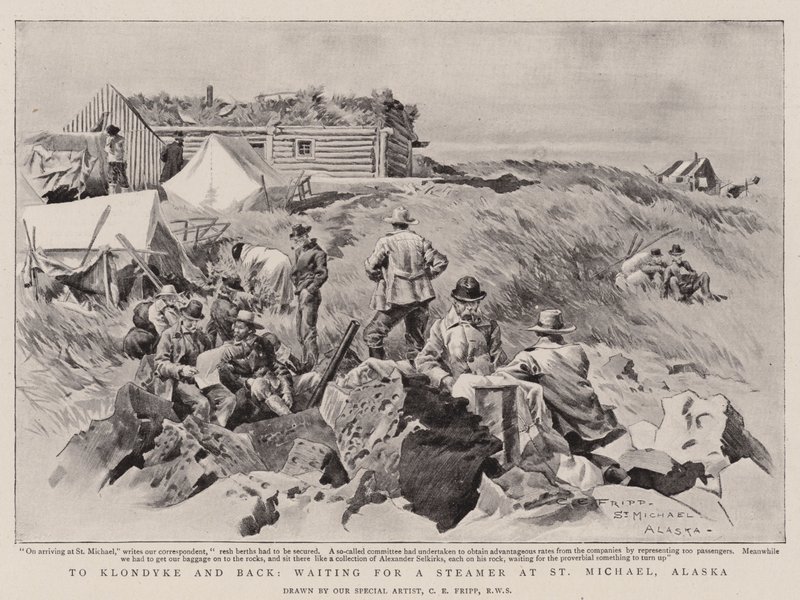 Al Klondike y de regreso, esperando un vapor en St Michael, Alaska de Charles Edwin Fripp