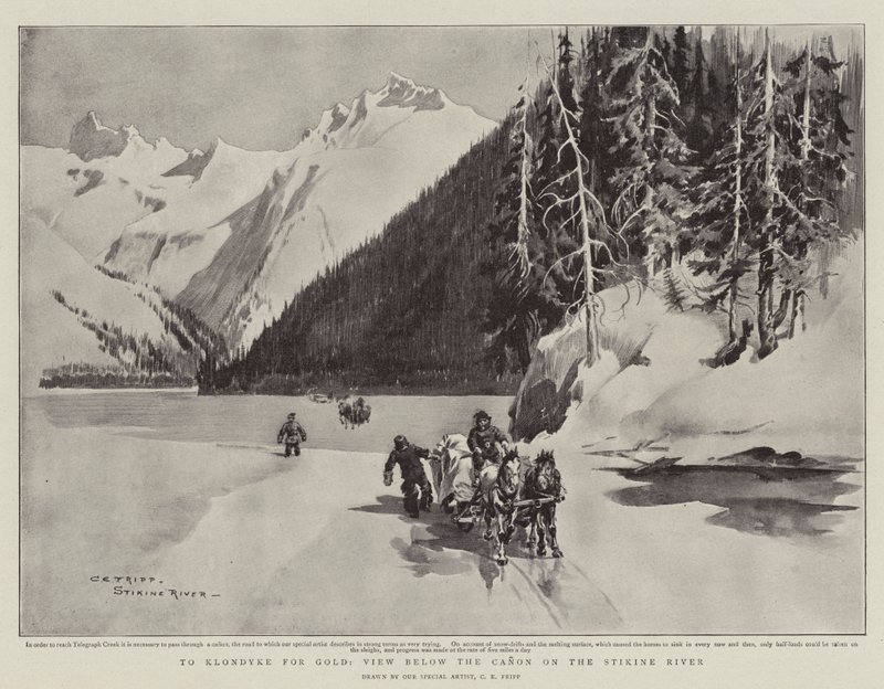 Al Klondike por Oro, Vista debajo del Cañón en el Río Stikine de Charles Edwin Fripp