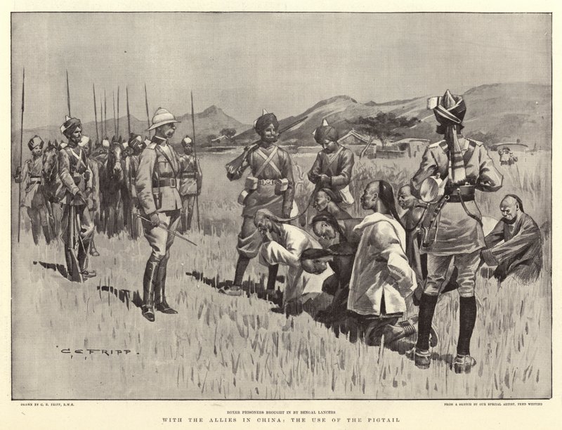 Con los aliados en China, el uso de la coleta de Charles Edwin Fripp