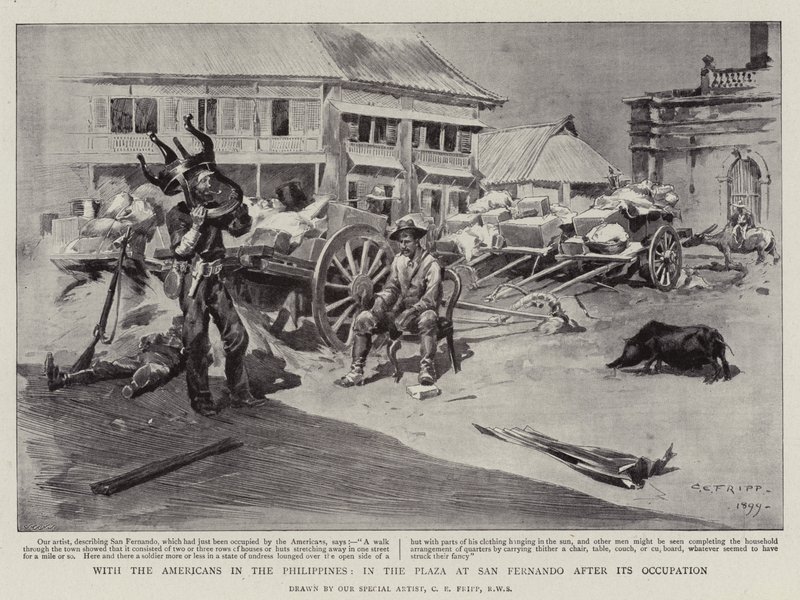Con los Americanos en Filipinas, en la Plaza de San Fernando después de su Ocupación de Charles Edwin Fripp